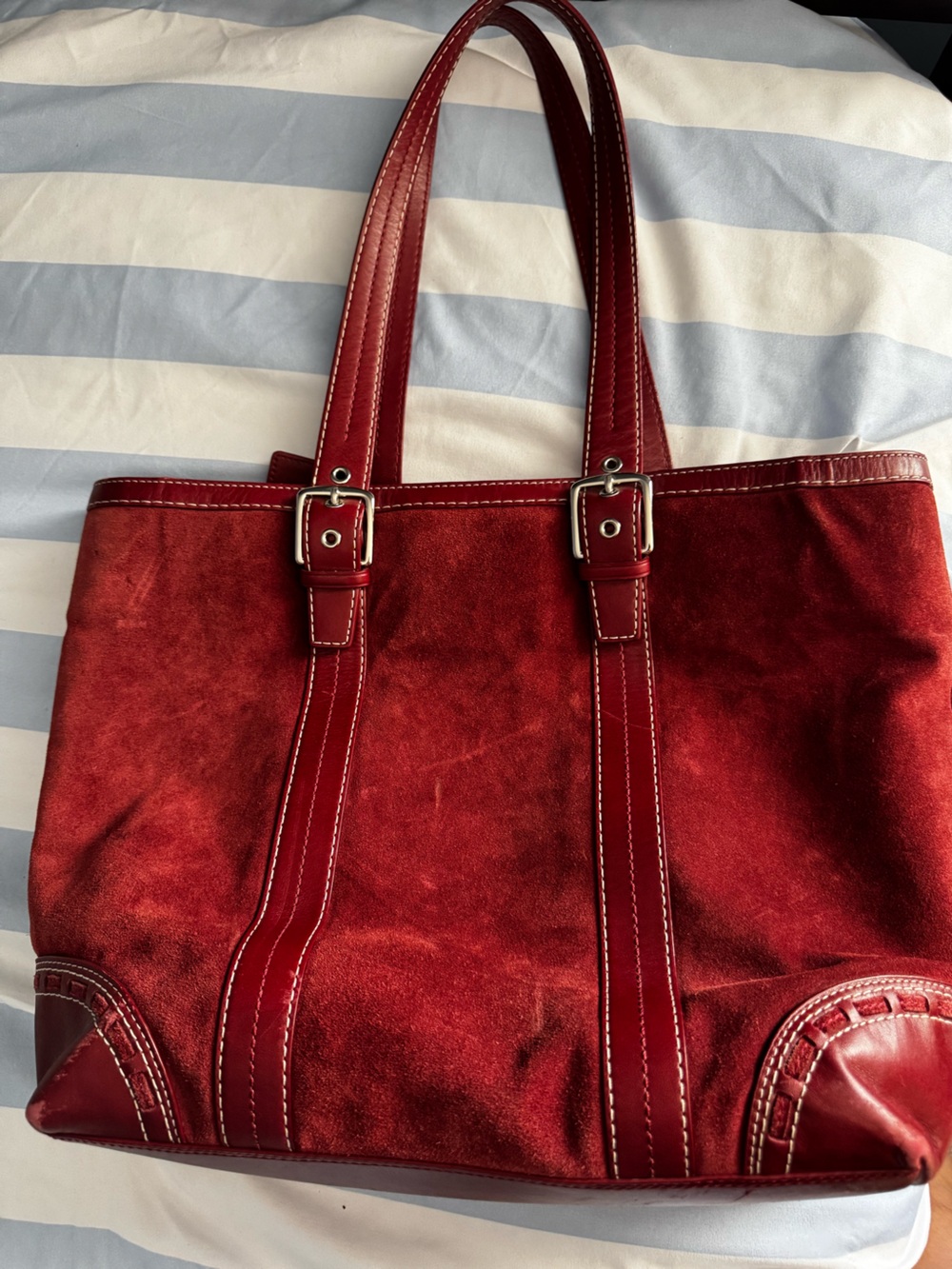 Coach Brown Suede Tote with Leather Strap Accents
